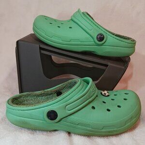 Size J3 Crocs Classic Fleece Fur Lined Clogs Kids Youth Mint Green